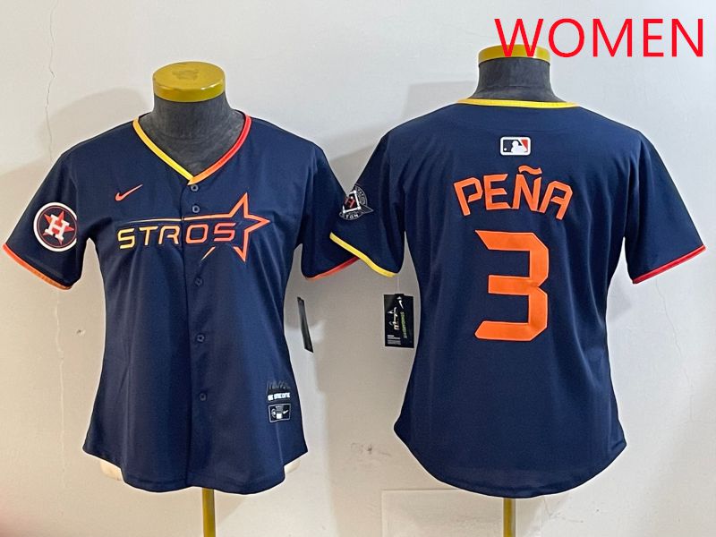 Women Houston Astros #3 Pena Drak Blue Three generations Joint Name 2025 Nike MLB Jersey style 41010